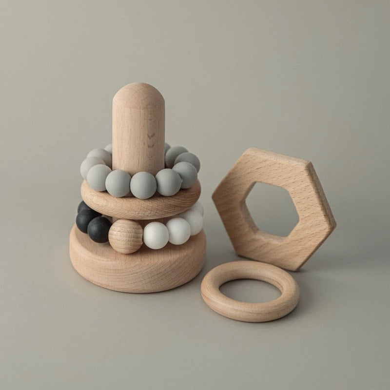 Wooden silicone stack toy/teether